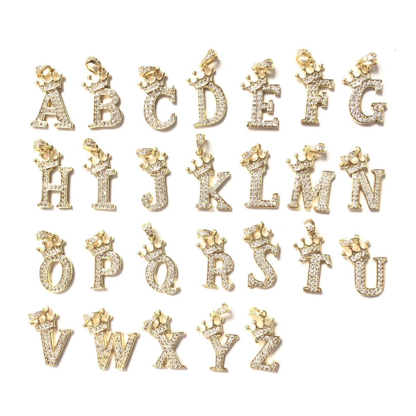 26pcs/lot 20mm CZ Paved Crown Initial Letter Alphabet Charms Gold, 26pcs from A to Z CZ Paved Charms Initials & Numbers Charms Beads Beyond