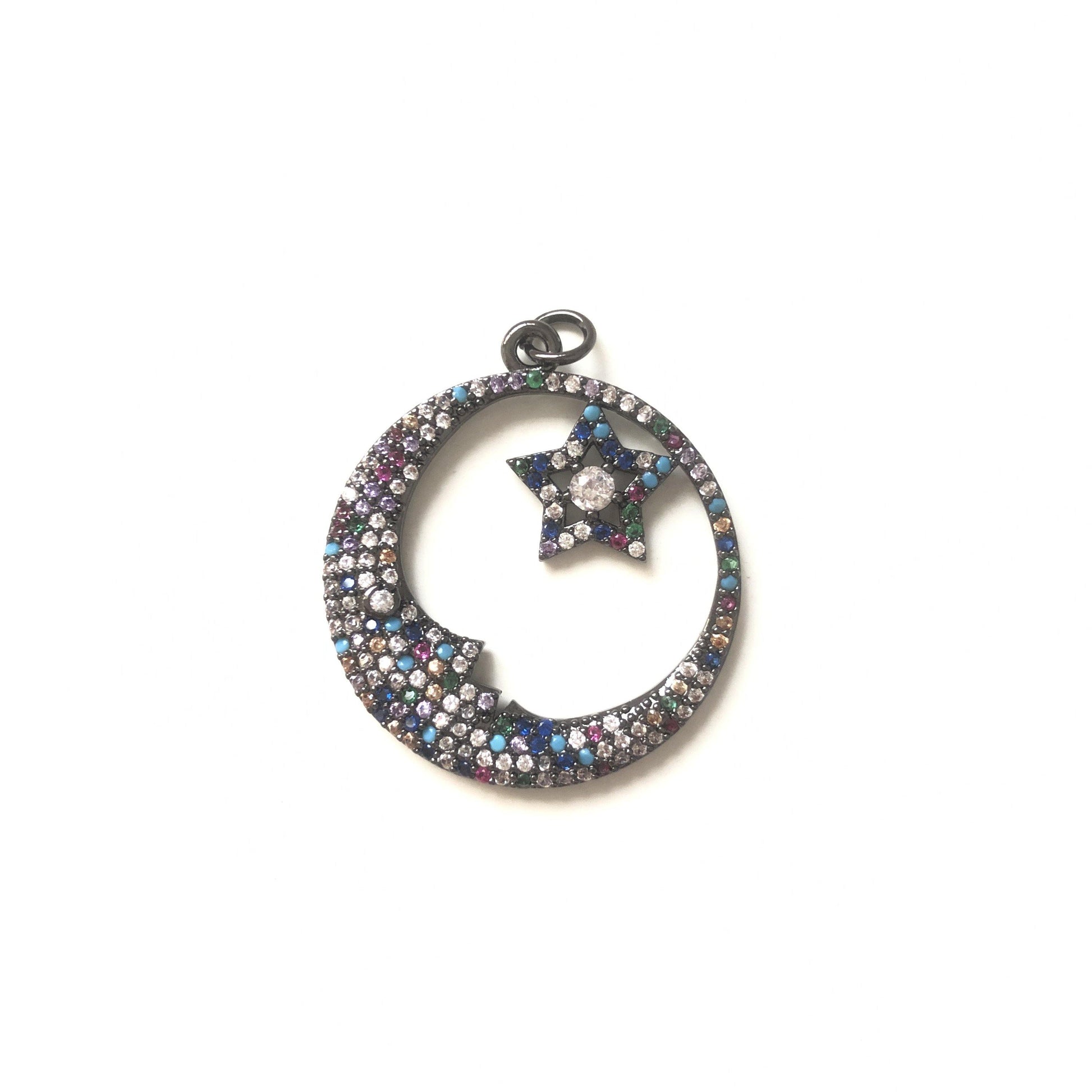 5pcs/lot 27mm Multicolor CZ Paved Moon & Star Charms Black CZ Paved Charms Colorful Zirconia Large Sizes Sun Moon Stars Charms Beads Beyond