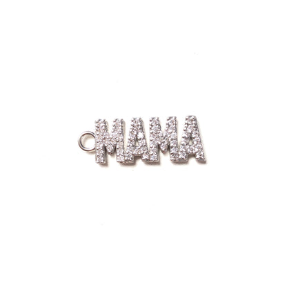 10pcs/lot Silver CZ Paved Letter Charms MAMA-10pc CZ Paved Charms Love Letters Mother's Day Words & Quotes Charms Beads Beyond