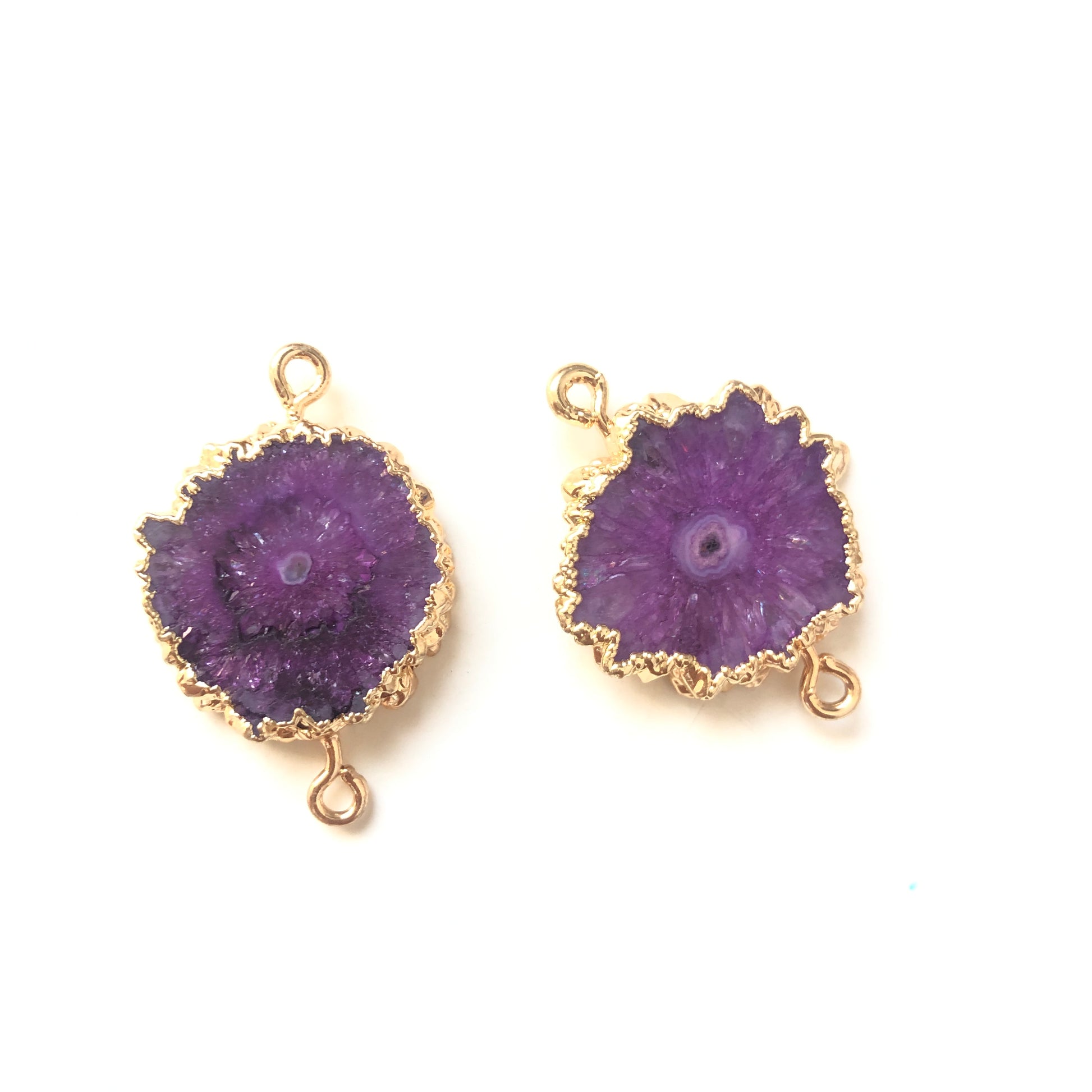 5pcs/lot 20-30mm Gold Plated Sun Flower Agate Connectors Purple on Gold Stone Connectors Charms Beads Beyond