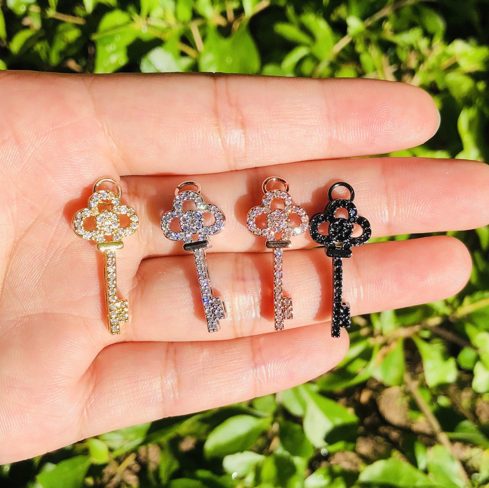 10pcs/lot 27*12mm CZ Paved Key Charms Mix Color CZ Paved Charms Keys & Locks On Sale Charms Beads Beyond