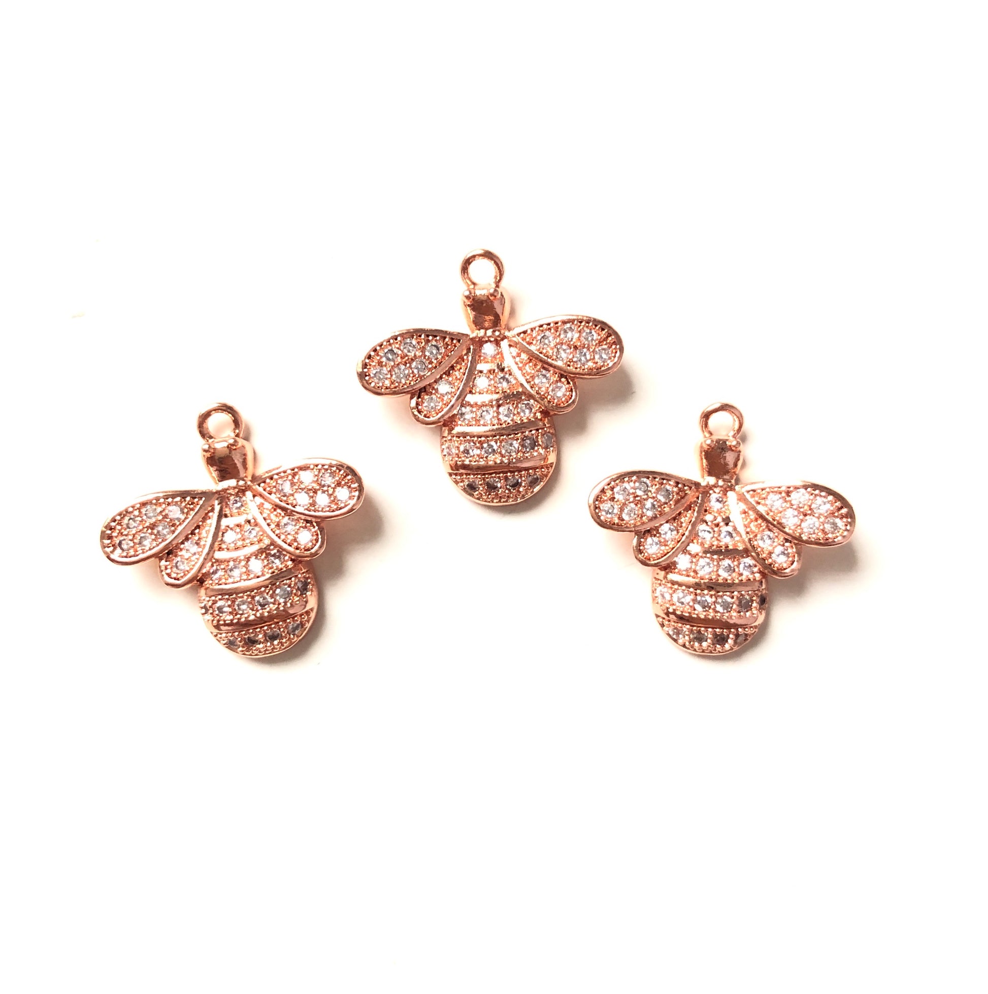 10pcs/lot 17*17mm CZ Paved Small Bee Charms Rose Gold CZ Paved Charms Animals & Insects Charms Beads Beyond