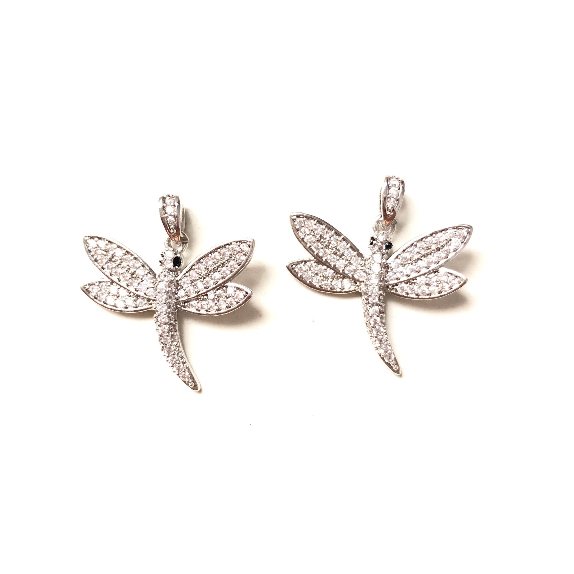 10pcs/lot 23.5*21.5mm CZ Paved Dragonfly Charms Silver CZ Paved Charms Animals & Insects Charms Beads Beyond