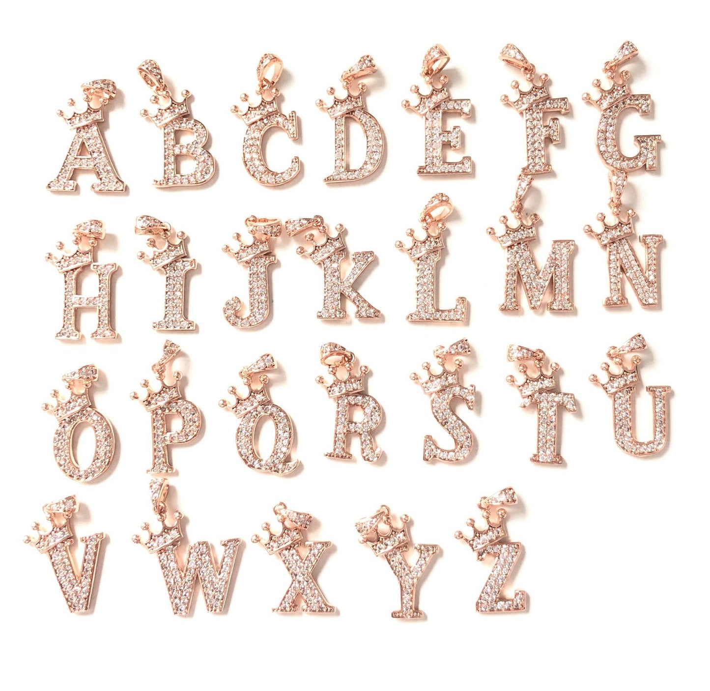26pcs/lot 20mm CZ Paved Crown Initial Letter Alphabet Charms Rose Gold, 26pcs from A to Z CZ Paved Charms Initials & Numbers Charms Beads Beyond