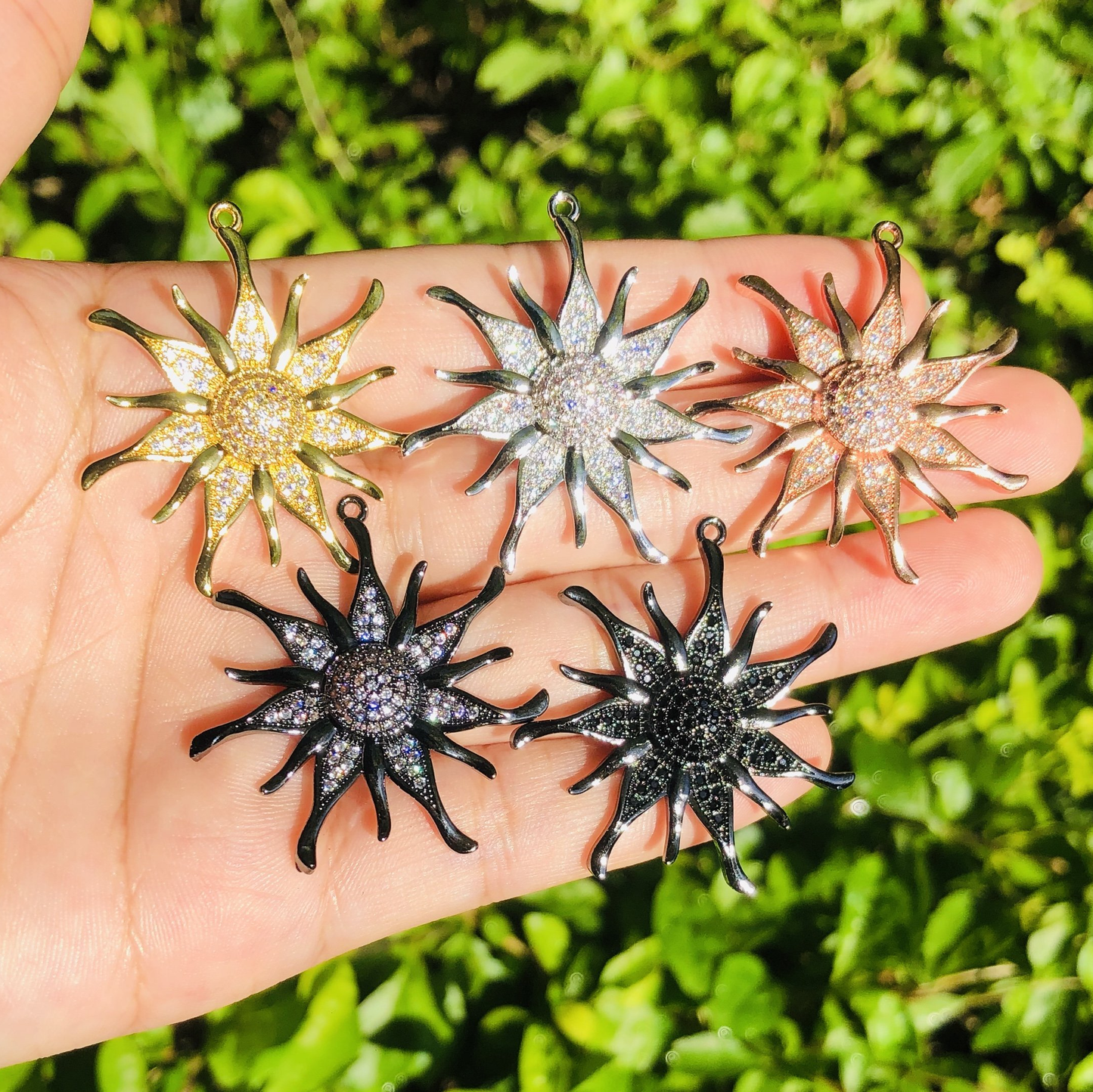 10pcs/lot 35mm CZ Paved Sunflower Charms Mix Color CZ Paved Charms Large Sizes Sun Moon Stars Charms Beads Beyond
