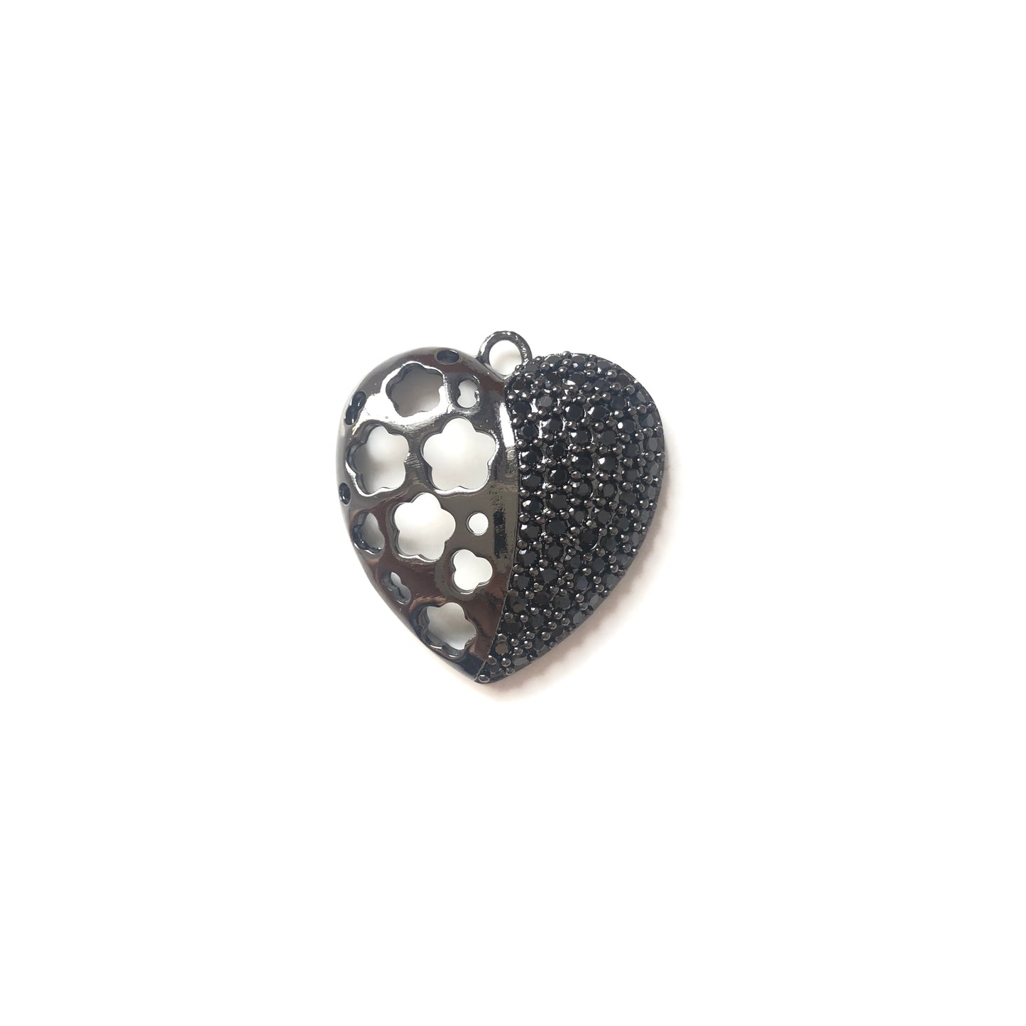 10pcs/lot 24.3*22.8mm CZ Paved Hollow Heart Charms Black on Black CZ Paved Charms Hearts On Sale Charms Beads Beyond