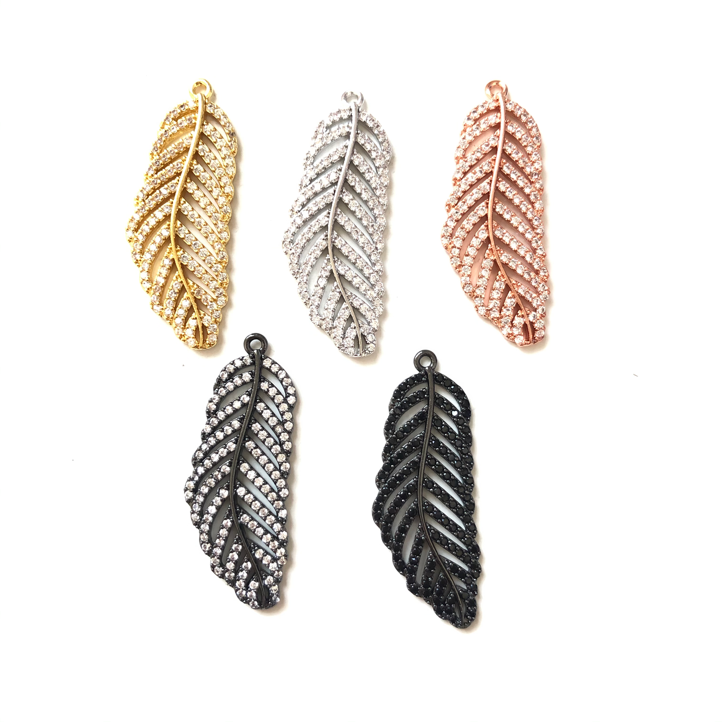10pcs/lot 30.5*13mm CZ Paved Feather Charms CZ Paved Charms Feathers On Sale Charms Beads Beyond