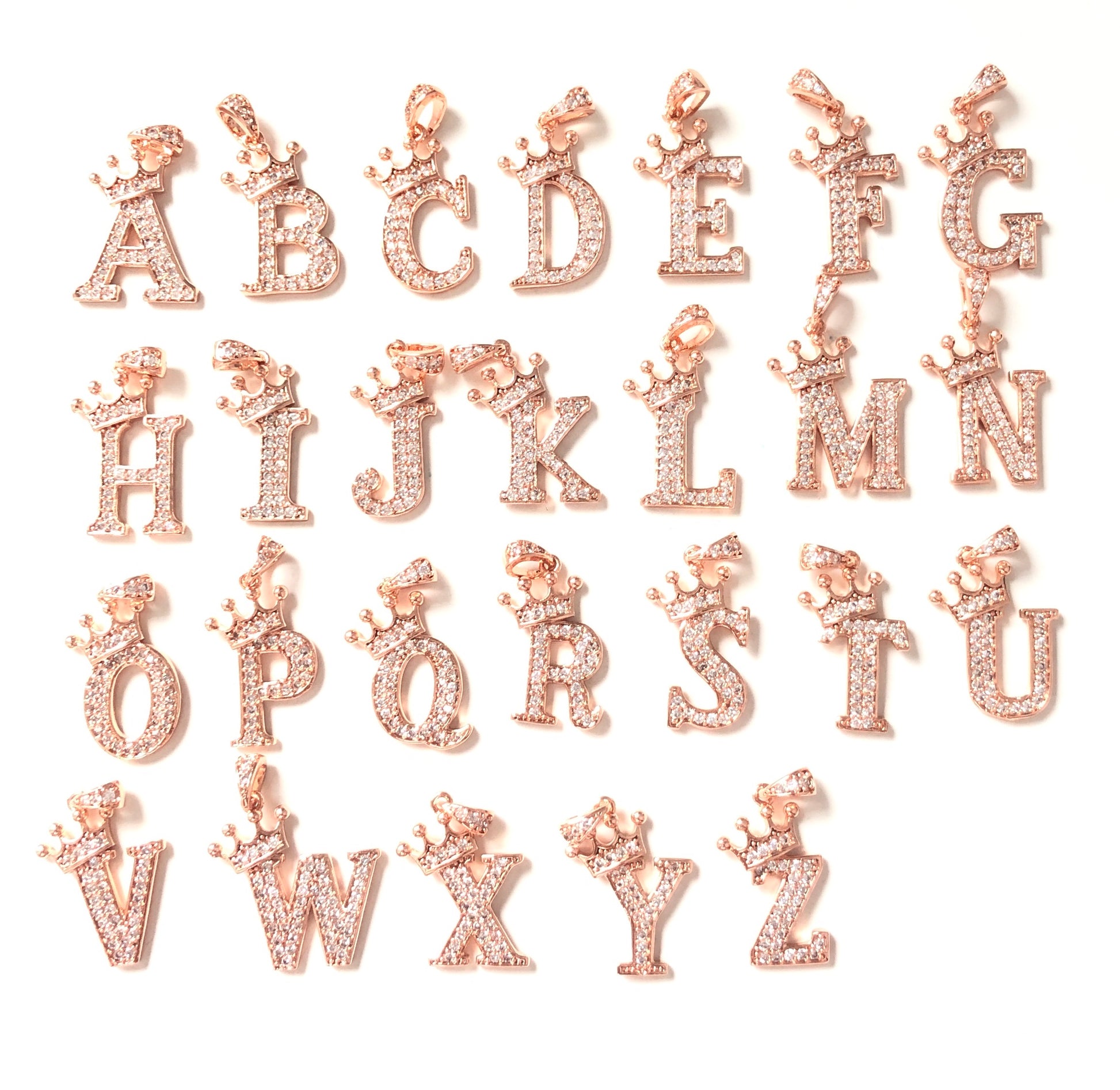 26pcs/lot 20mm CZ Paved Initial Alphabet Necklace Rose Gold-A to Z Necklaces Charms Beads Beyond