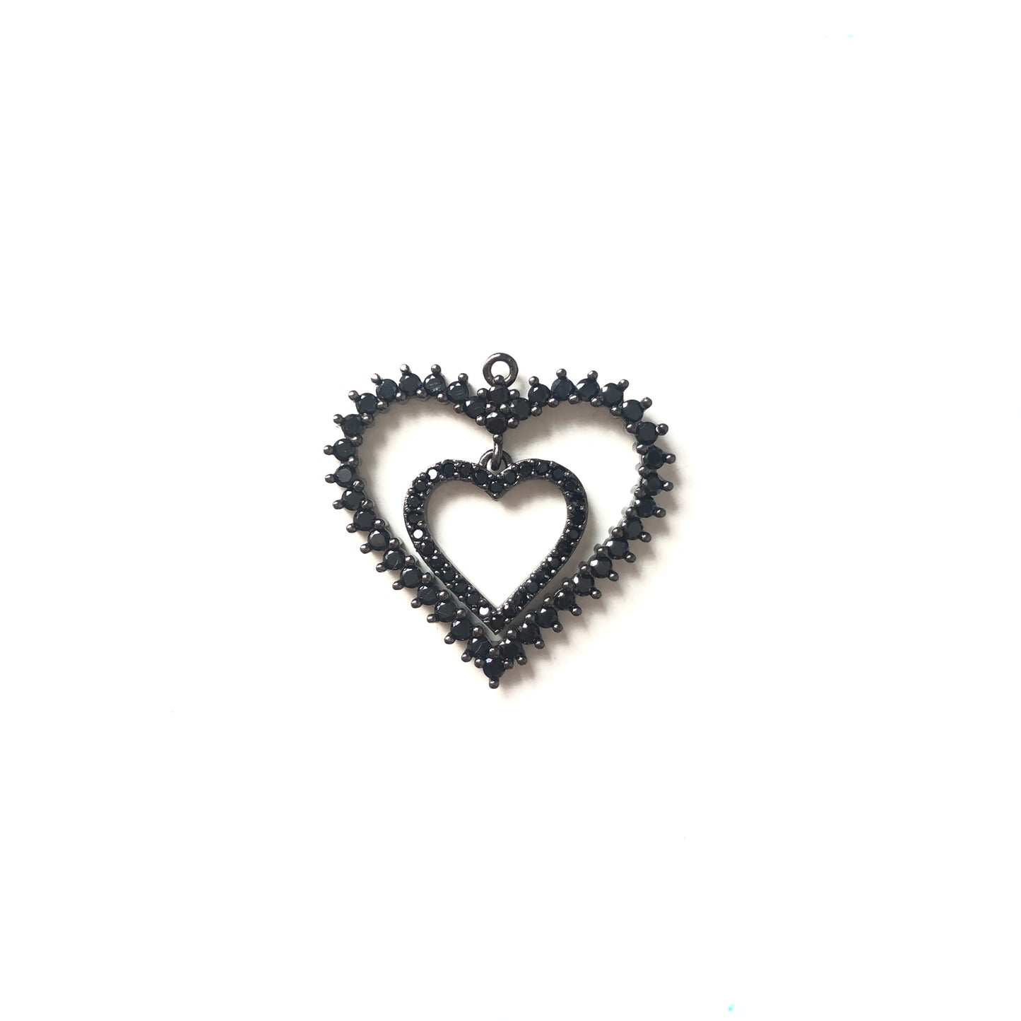 10pcs/lot 27*26.5mm CZ Paved Double Heart Charms Black on Black CZ Paved Charms Hearts On Sale Charms Beads Beyond