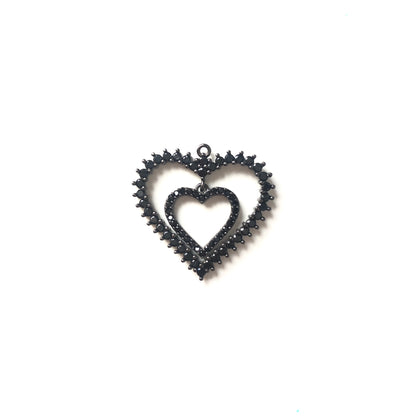 10pcs/lot 27*26.5mm CZ Paved Double Heart Charms Black on Black CZ Paved Charms Hearts On Sale Charms Beads Beyond
