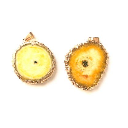 5pcs/lot 20-40mm Gold Plated Sun Flower Agate Charm Yellow on Gold Stone Charms Charms Beads Beyond