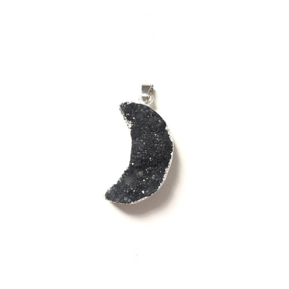 5pcs/lot 34*15mm Moon Shape Natural Agate Druzy Charm Black on Silver Stone Charms Charms Beads Beyond