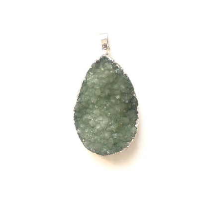 5pcs/lot 42*30mm Waterdrop Shape Natural Agate Druzy Charm Green on Silver Stone Charms Charms Beads Beyond