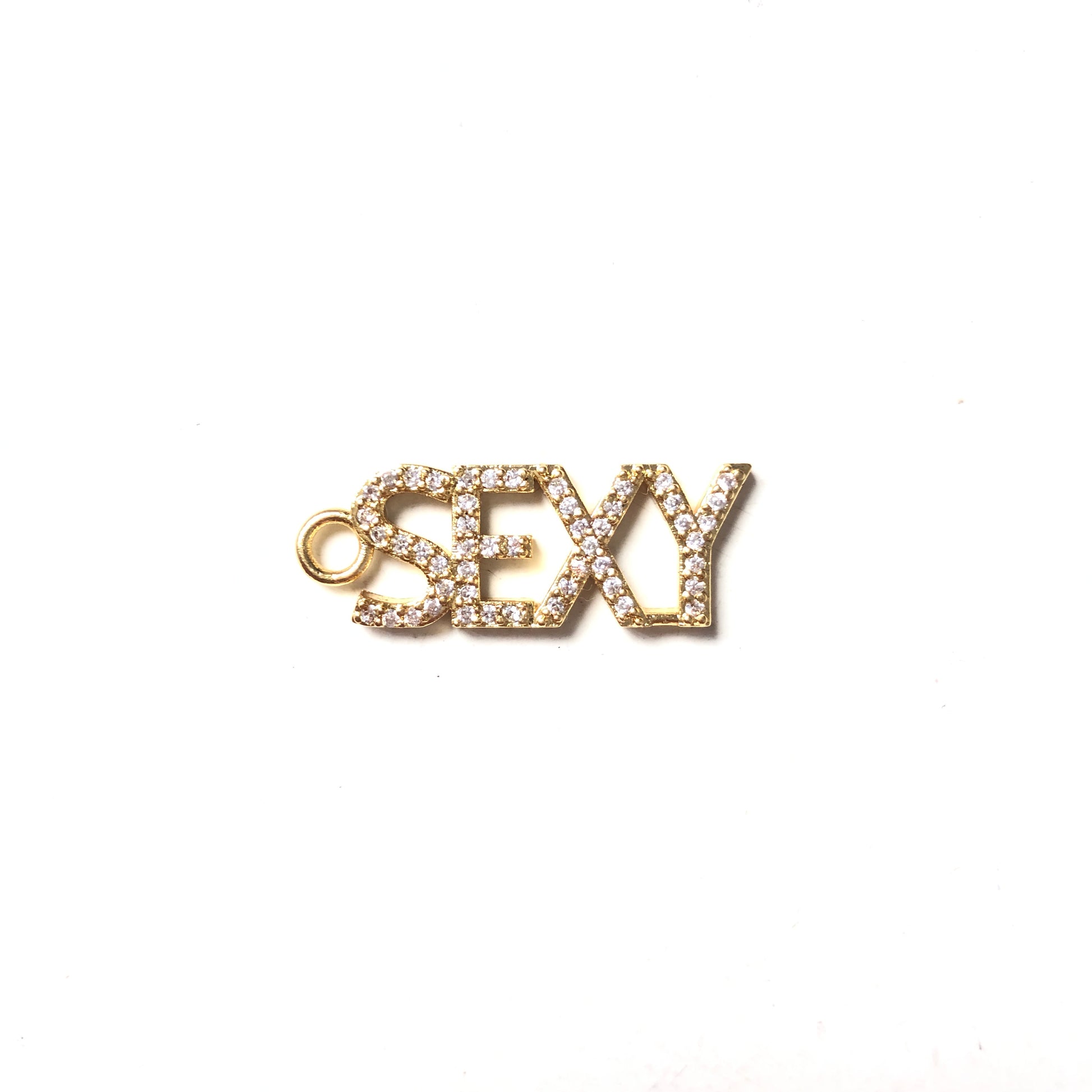10pcs/lot Gold CZ Paved Letter Charms SEXY-10pc CZ Paved Charms Love Letters Mother's Day Words & Quotes Charms Beads Beyond