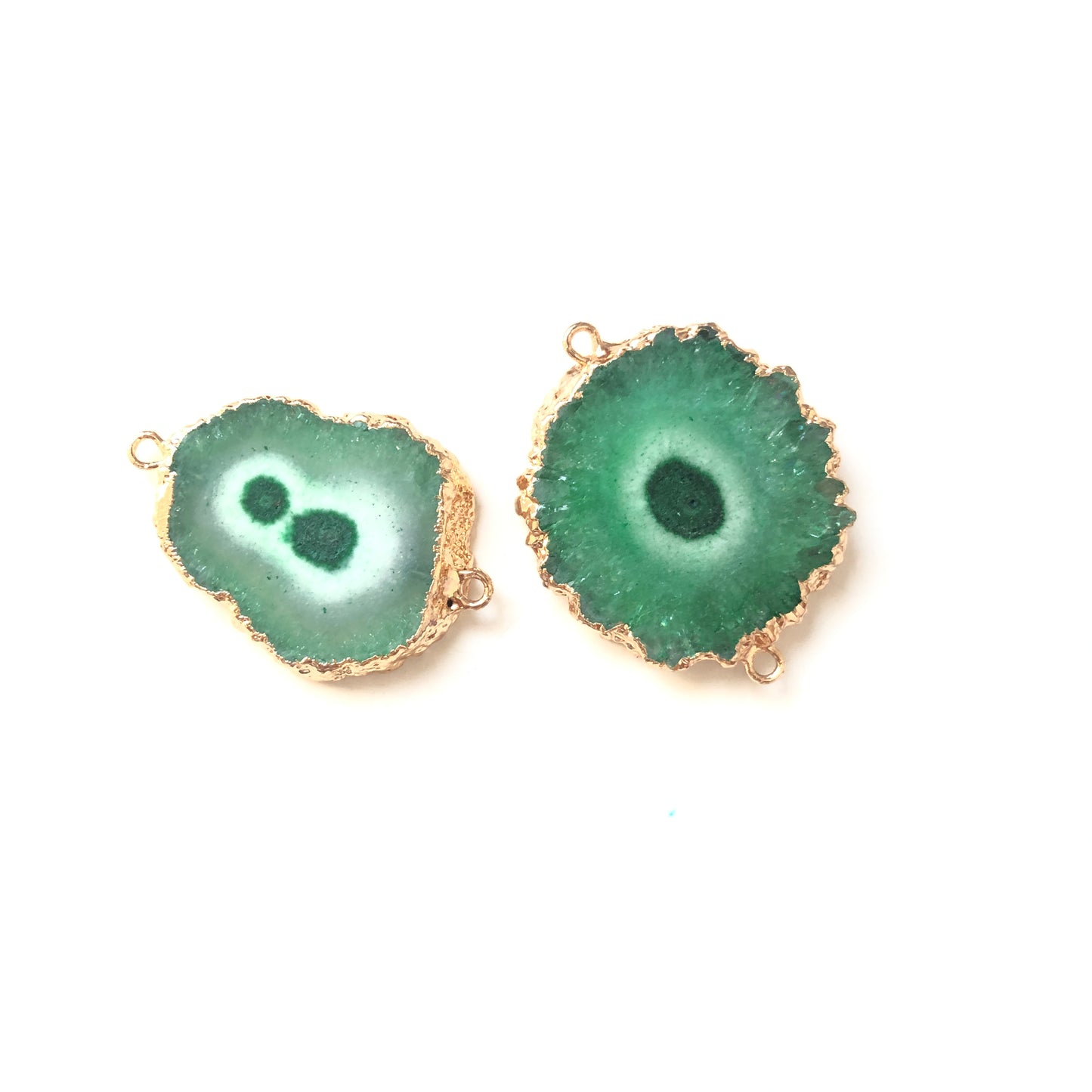 5pcs/lot 20-30mm Gold Plated Sun Flower Agate Connectors Green on Gold Stone Connectors Charms Beads Beyond