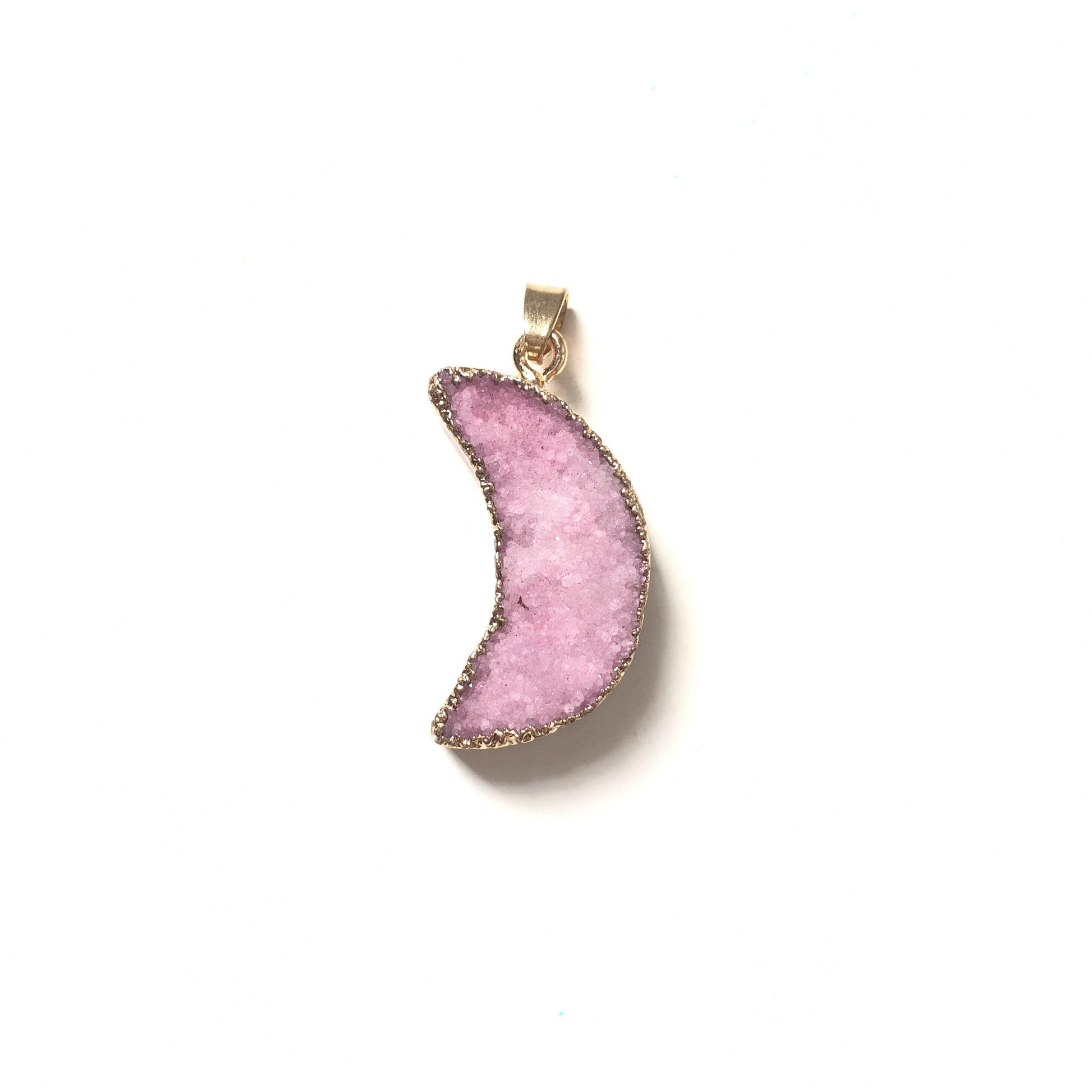 5pcs/lot 34*15mm Moon Shape Natural Agate Druzy Charm Pink on Gold Stone Charms Charms Beads Beyond