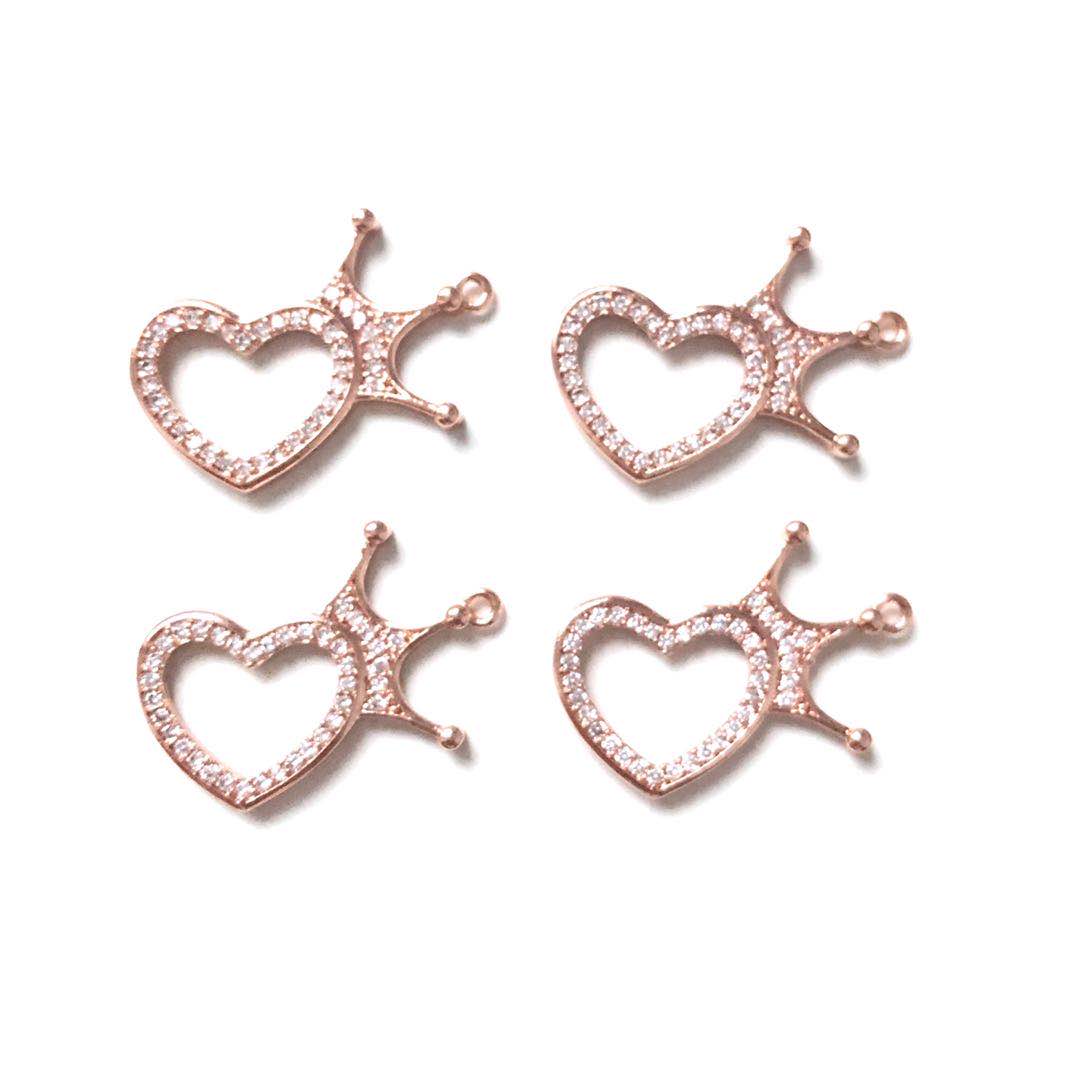 10pcs/lot 24*21.5mm CZ Paved Crown Heart Charms Rose Gold CZ Paved Charms Crowns Hearts On Sale Charms Beads Beyond