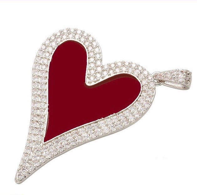 10pcs/lot 40*30mm CZ Paved Big Heart Charm Red on Silver Enamel Charms Charms Beads Beyond