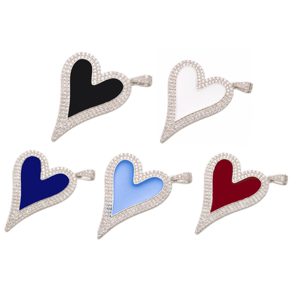 10pcs/lot 40*30mm CZ Paved Big Heart Charm Mix Colors on Silver Enamel Charms Charms Beads Beyond