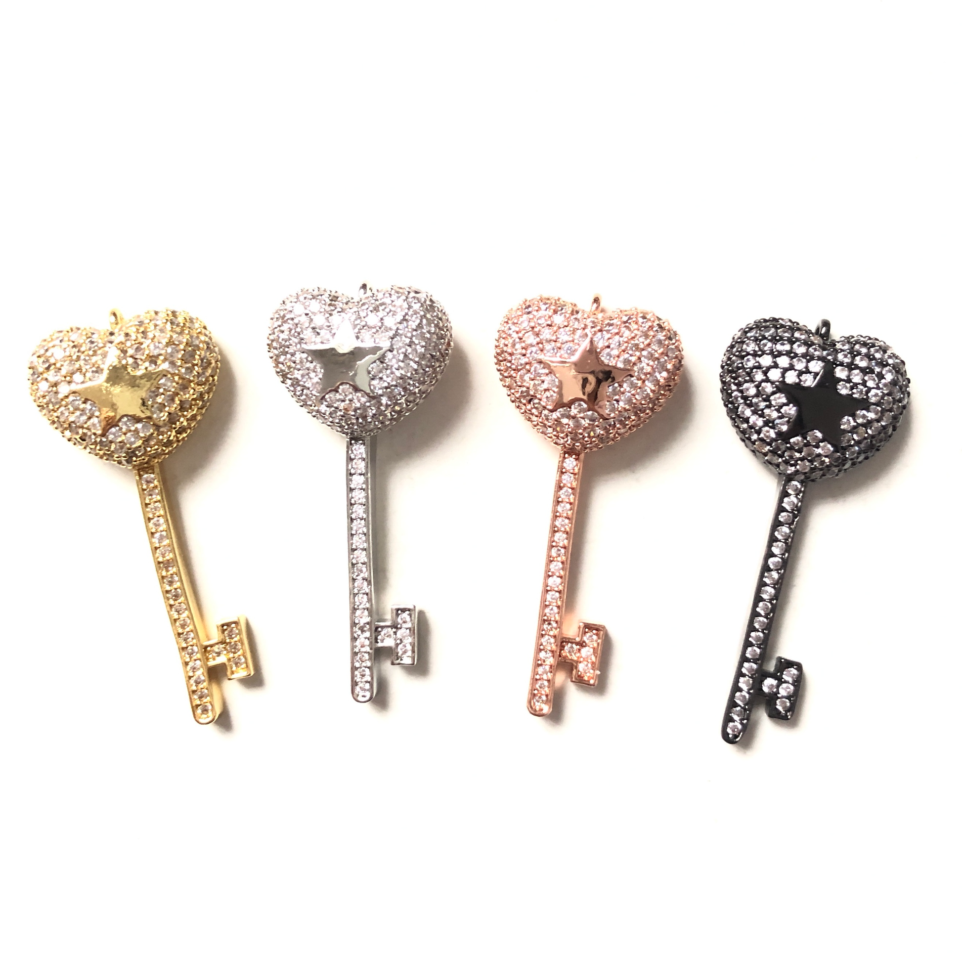 10pcs/lot 38*16mm CZ Paved Heart Key Charms Mix Clear Rose Gold and Black CZ Paved Charms Keys & Locks Charms Beads Beyond