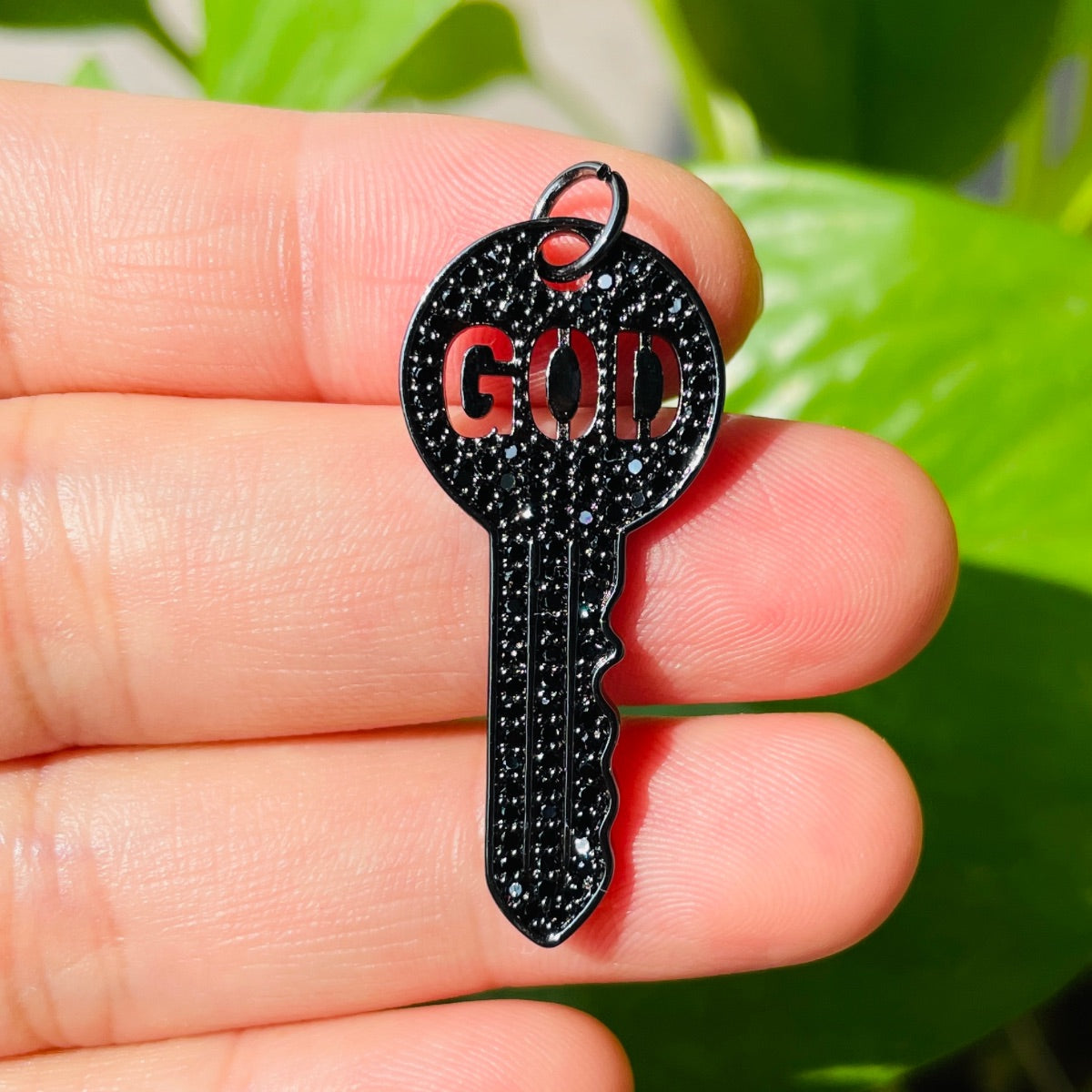 10pcs/lot CZ Paved God is The Key Charms Black on Black CZ Paved Charms Christian Quotes Keys & Locks New Charms Arrivals Charms Beads Beyond