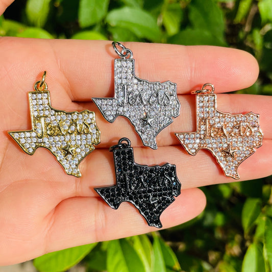 10pcs/lot 30*27mm CZ Lone Star State Texas Map Charm Pendants Mix Colors CZ Paved Charms Maps On Sale Charms Beads Beyond