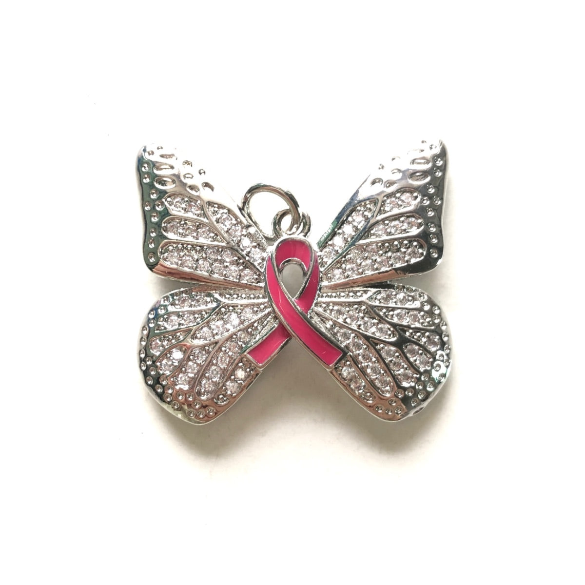 10pcs/lot CZ Pave Pink Ribbon Butterfly Charms - Breast Cancer Awareness CZ Paved Charms Breast Cancer Awareness Butterflies New Charms Arrivals Charms Beads Beyond