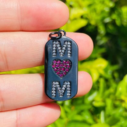 10pcs/lot 31*15mm CZ Pave Love Mom Tag Charms Pendants Black on Black CZ Paved Charms Mother's Day New Charms Arrivals Charms Beads Beyond