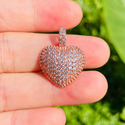 10pcs/lot 25*19mm CZ Paved Heart Charm Pendants Rose Gold CZ Paved Charms Hearts New Charms Arrivals Charms Beads Beyond