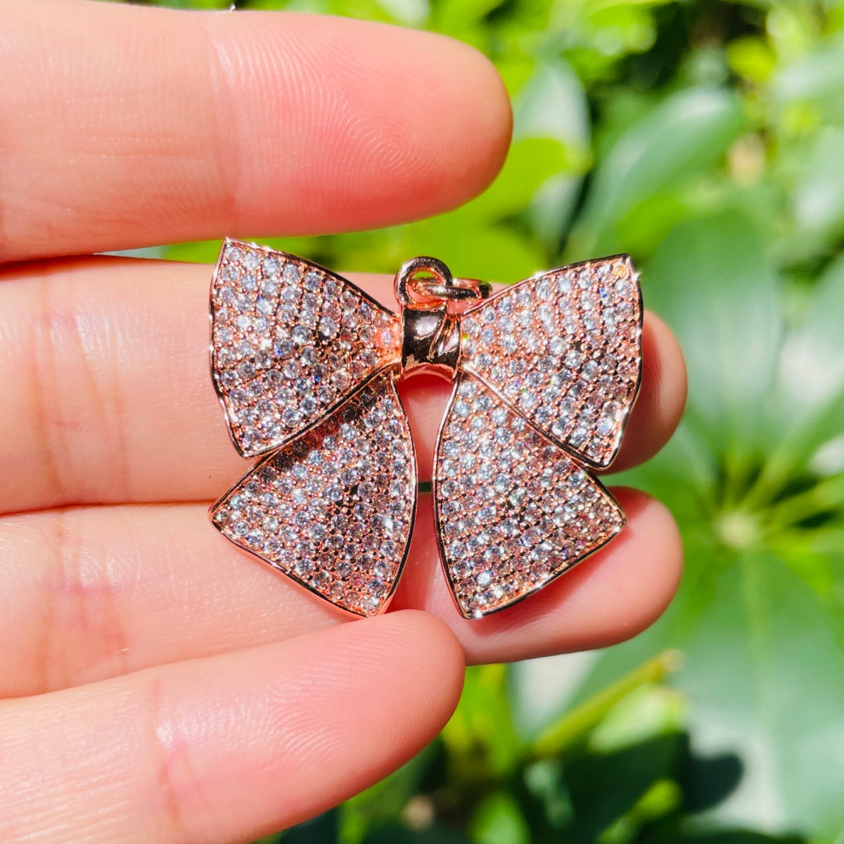 5-10pcs/lot 29.5*25mm CZ Paved Big Bow Tie Charms Rose Gold CZ Paved Charms Bow Ties Large Sizes New Charms Arrivals Charms Beads Beyond