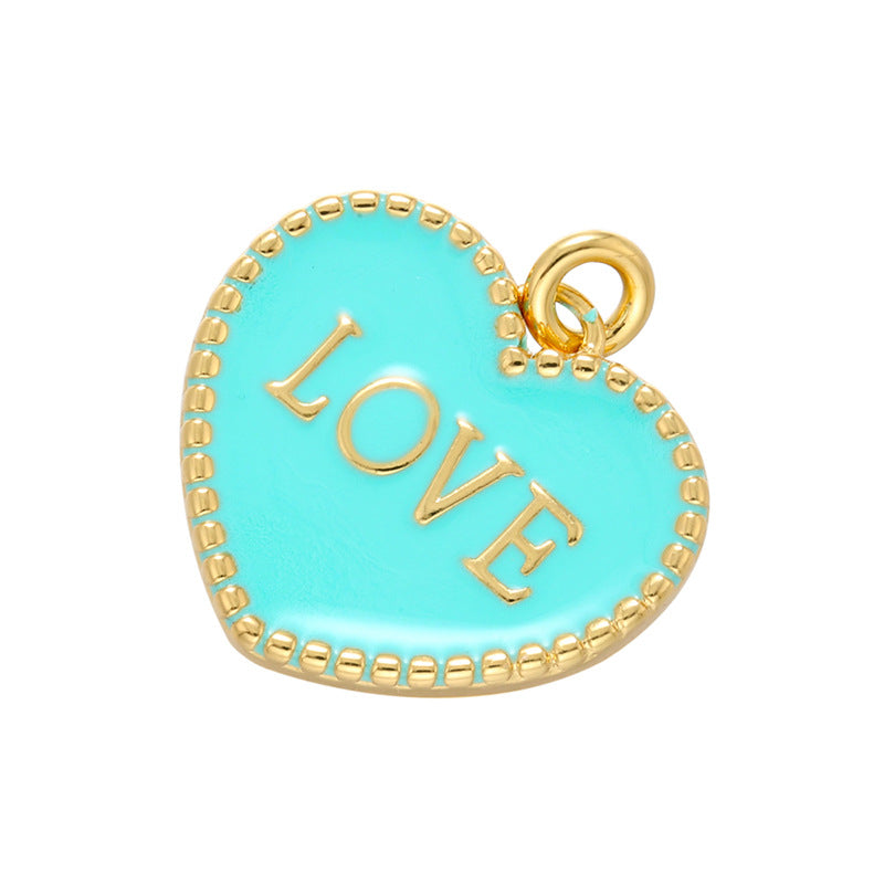 10pcs/lot 20*21mm Colorful Enamel Heart Love Word Charm Pendant Light blue on Gold Enamel Charms Charms Beads Beyond