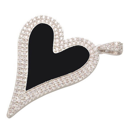 10pcs/lot 40*30mm CZ Paved Big Heart Charm Black on Silver Enamel Charms Charms Beads Beyond