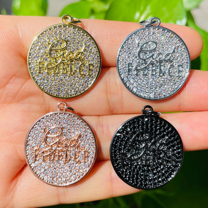 10pcs/lot 25mm CZ Pave Round Plate GODFIDENCE Quote Charms Mix Colors CZ Paved Charms Christian Quotes Discs On Sale Charms Beads Beyond