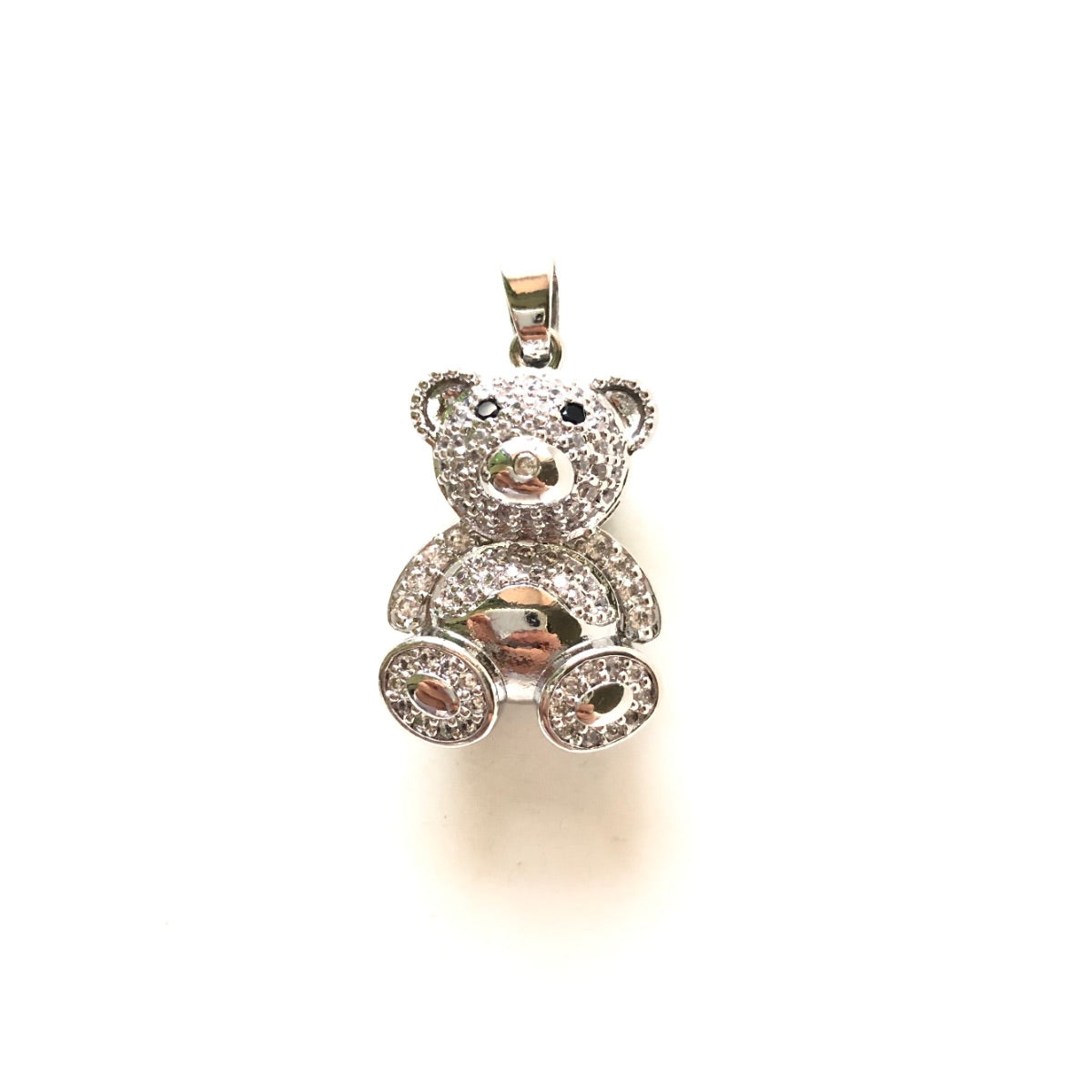 10pcs/lot 25*16.3mm CZ Pave Cute 3D Bear Charms as Silver CZ Paved Charms Animals & Insects Charms Beads Beyond