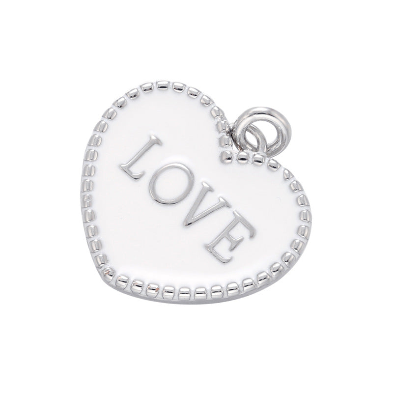 10pcs/lot 20*21mm Colorful Enamel Heart Love Word Charm Pendant White on Silver Enamel Charms Charms Beads Beyond