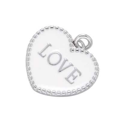 10pcs/lot 20*21mm Colorful Enamel Heart Love Word Charm Pendant White on Silver Enamel Charms Charms Beads Beyond