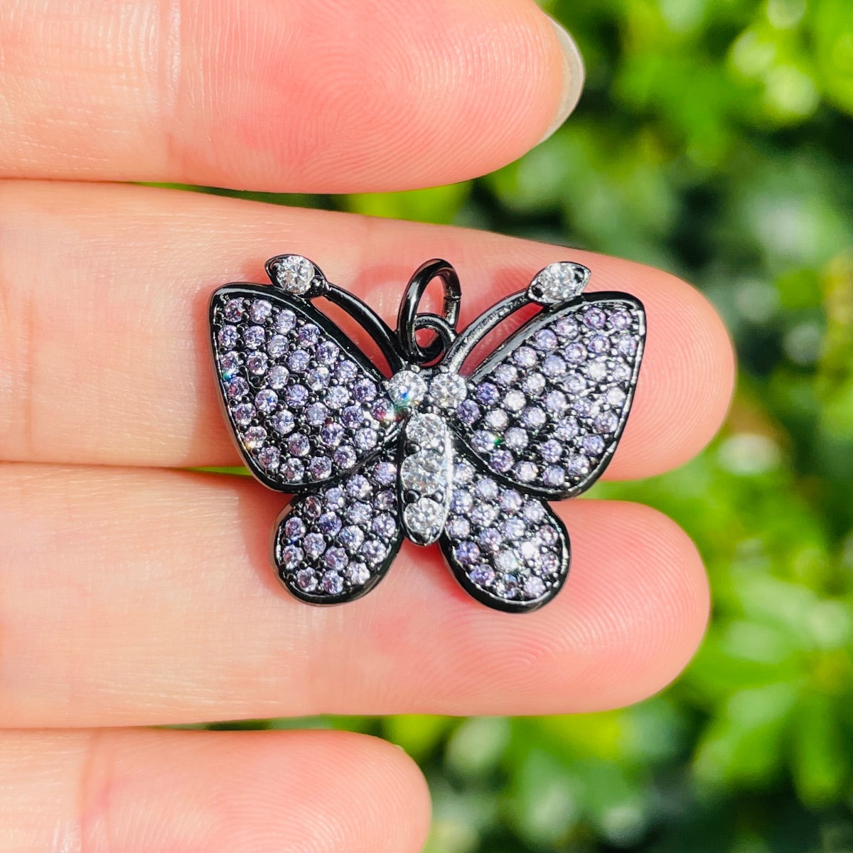 5pcs/lot 25*20mm Multicolor CZ Paved Butterfly Charms Purple on Black CZ Paved Charms Butterflies Colorful Zirconia New Charms Arrivals Charms Beads Beyond