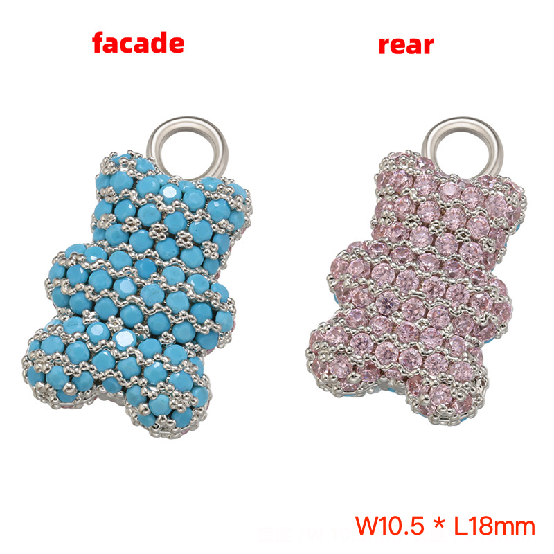 5pcs/lot Full CZ Pave Multicolor Cute Baby Bear Charms Pendants Small Size Silver Turquoise+Pink CZ Enamel Charms Animals & Insects Charms Beads Beyond