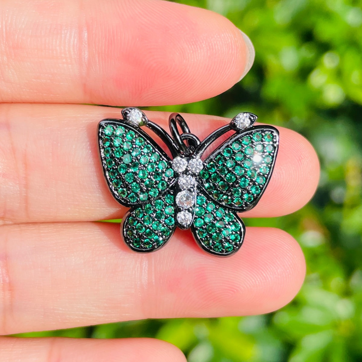 5pcs/lot 25*20mm Multicolor CZ Paved Butterfly Charms Green on Black CZ Paved Charms Butterflies Colorful Zirconia New Charms Arrivals Charms Beads Beyond