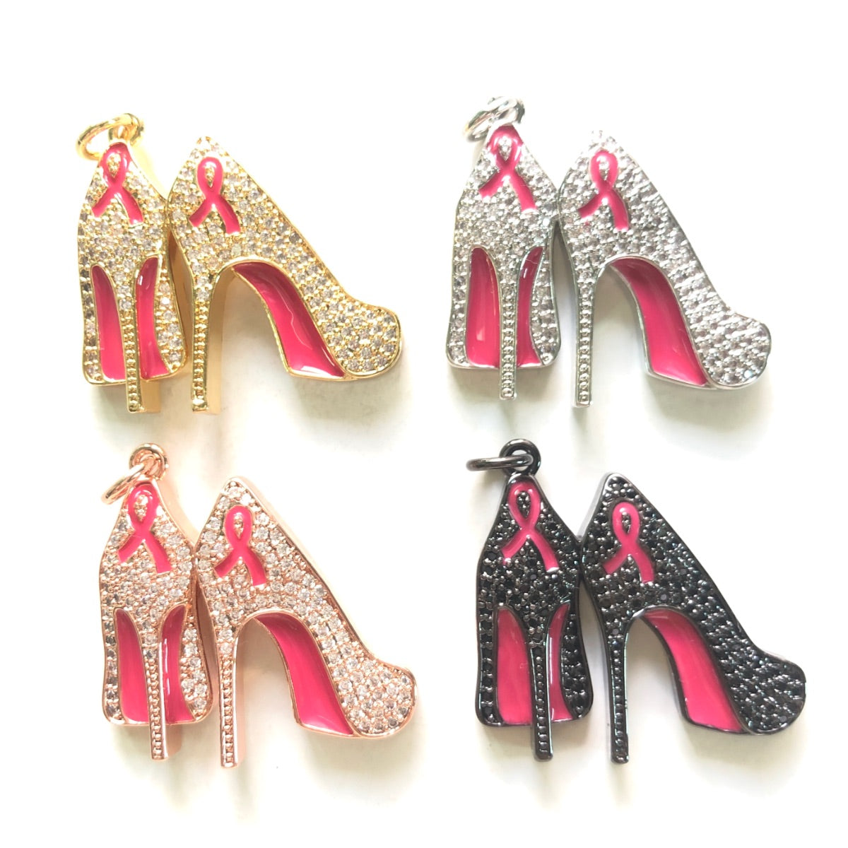 Croc Charms Designer Pink Ribbon Rhinestone Series Beautiful
