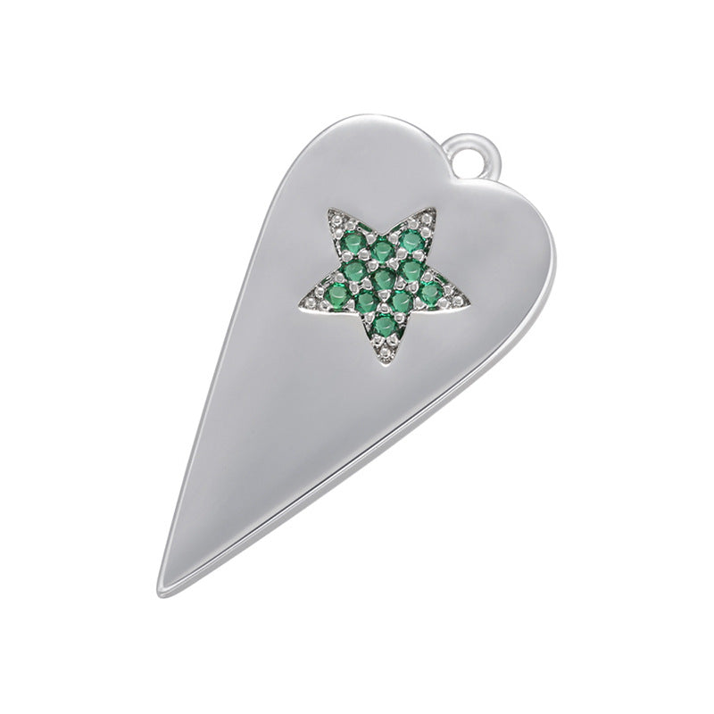 10pcs/lot 24.5*12mm Colorful CZ Pave Heart Charm Pendants Green Star on Silver CZ Paved Charms Hearts Charms Beads Beyond