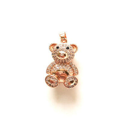 10pcs/lot 25*16.3mm CZ Pave Cute 3D Bear Charms as Rose Gold CZ Paved Charms Animals & Insects Charms Beads Beyond