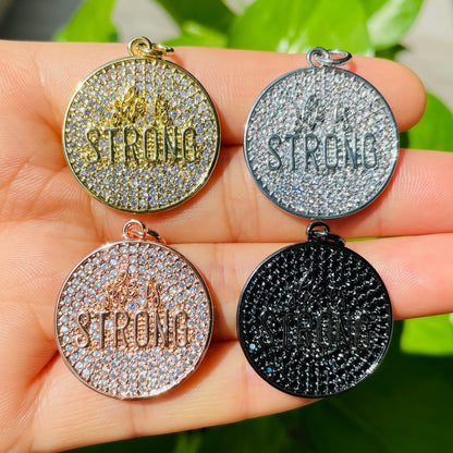 10pcs/lot 25mm CZ Pave Round Plate SHE IS STRONG Quote Charms CZ Paved Charms Christian Quotes Discs On Sale Charms Beads Beyond