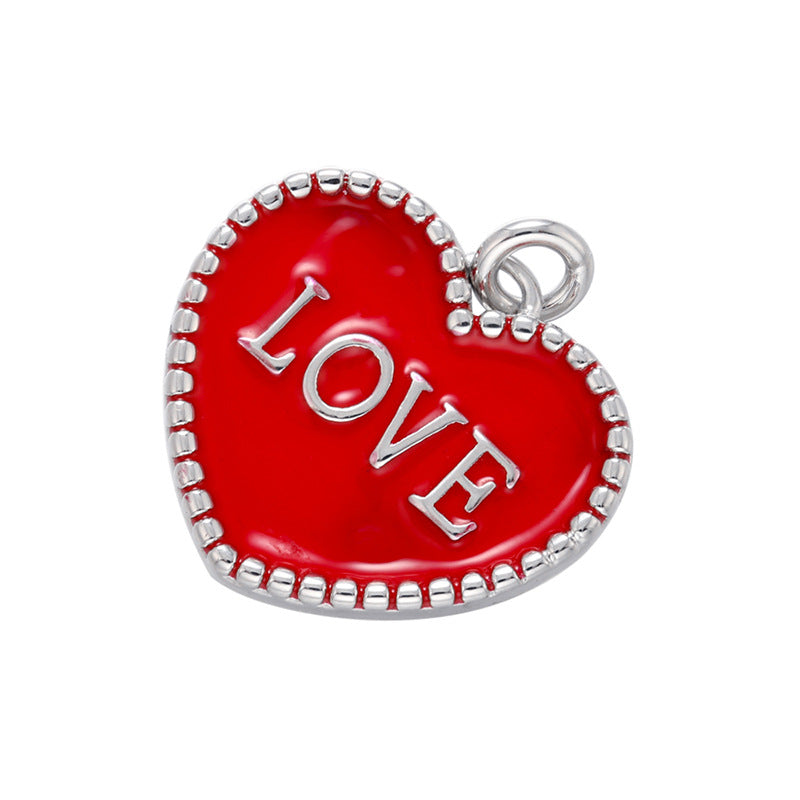 10pcs/lot 20*21mm Colorful Enamel Heart Love Word Charm Pendant Red on Silver Enamel Charms Charms Beads Beyond