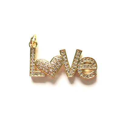 10pcs/lot 32*17mm CZ Paved Heart Love Word Charms Gold CZ Paved Charms Christian Quotes Love Letters Words & Quotes Charms Beads Beyond