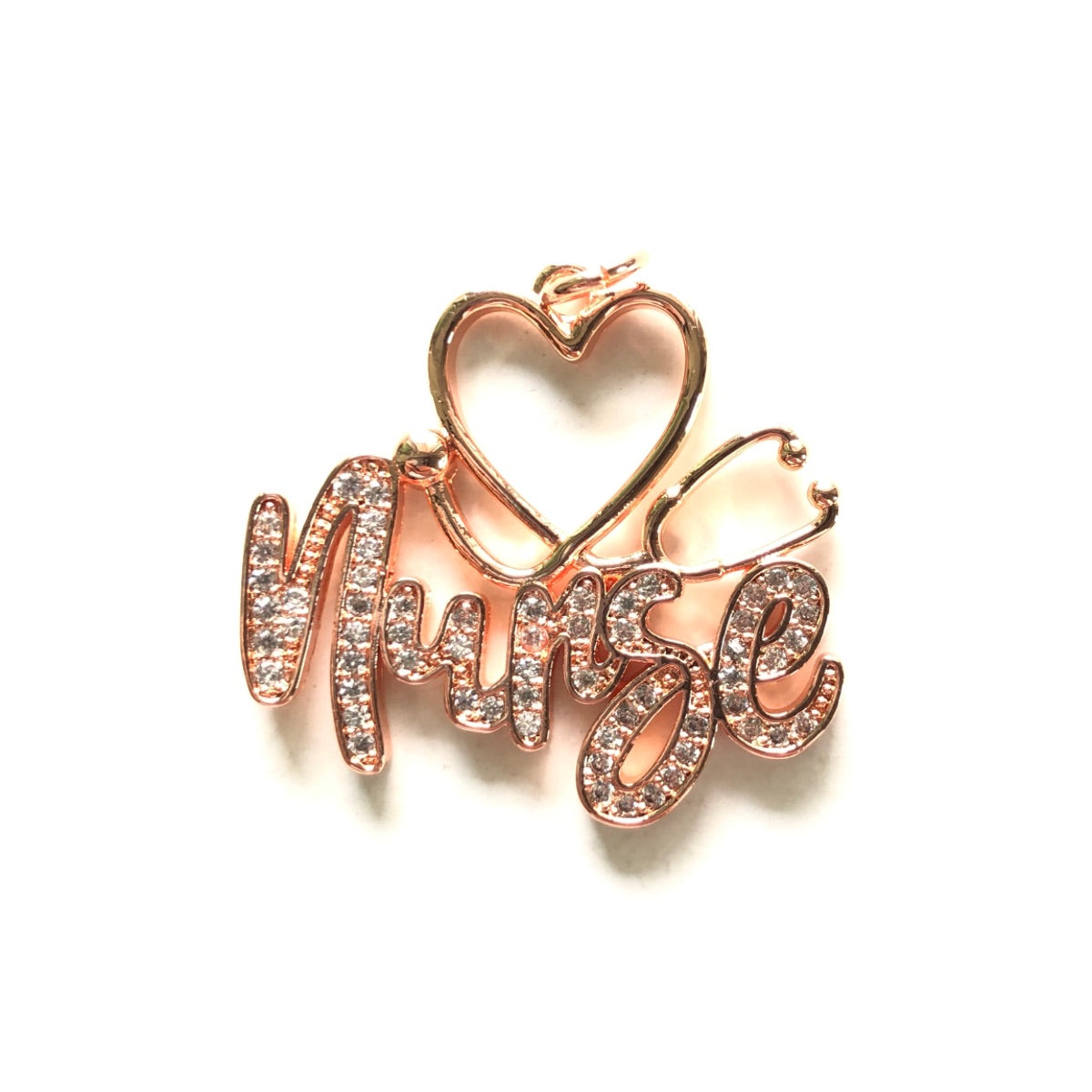 10pcs/lot 31.5*30mm CZ Pave Stethoscope Nurse Word Charms Rose Gold CZ Paved Charms New Charms Arrivals Nurse Inspired Charms Beads Beyond