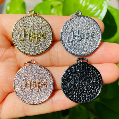 10pcs/lot 25mm CZ Pave Round Plate HOPE Quote Charms Mix Colors CZ Paved Charms Christian Quotes Discs On Sale Charms Beads Beyond
