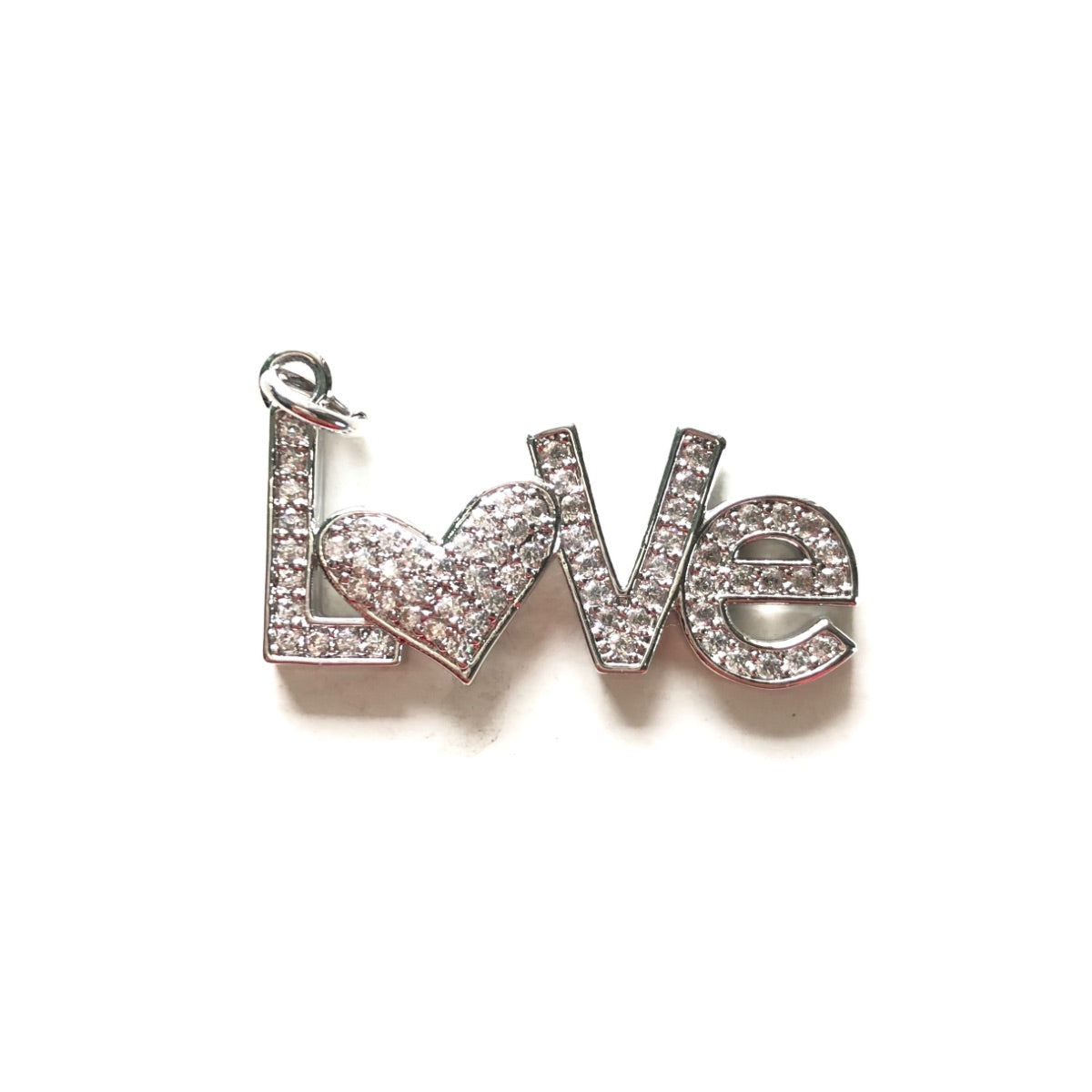 10pcs/lot 32*17mm CZ Paved Heart Love Word Charms Silver CZ Paved Charms Christian Quotes Love Letters Words & Quotes Charms Beads Beyond