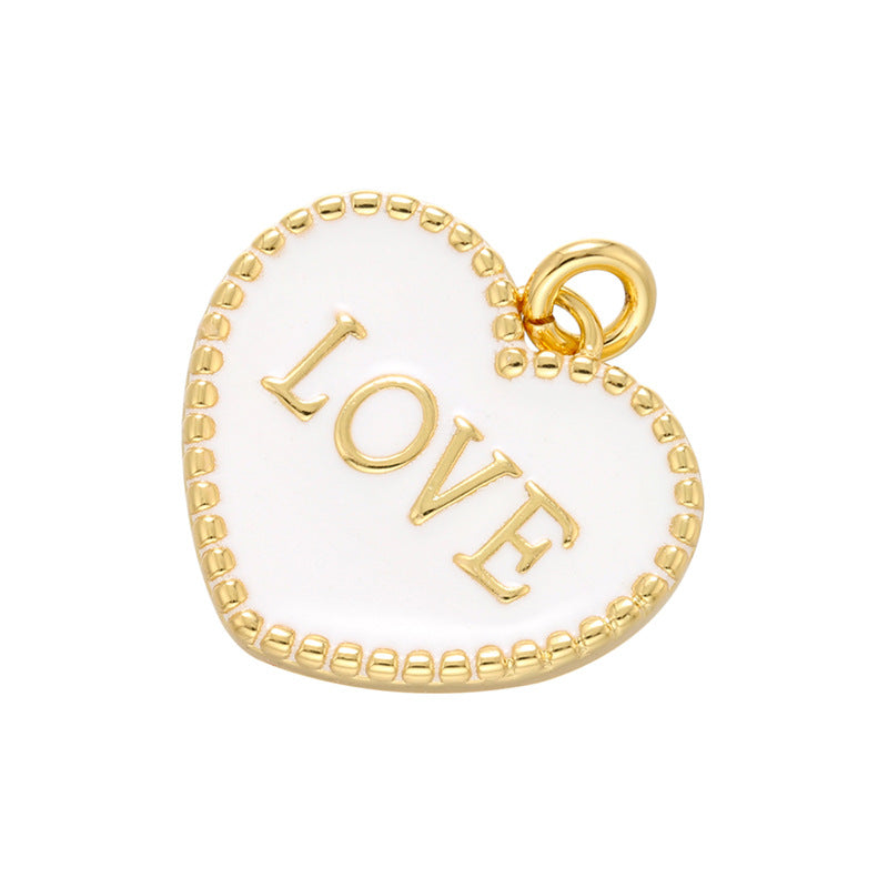 10pcs/lot 20*21mm Colorful Enamel Heart Love Word Charm Pendant White on Gold Enamel Charms Charms Beads Beyond