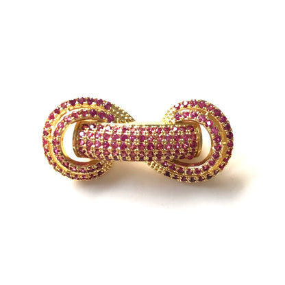 5pcs/lot 31*14.5*8mm Fuchsia CZ Paved Tube Bar Spacers Gold CZ Paved Spacers Colorful Zirconia New Spacers Arrivals Tube Bar Centerpieces Charms Beads Beyond